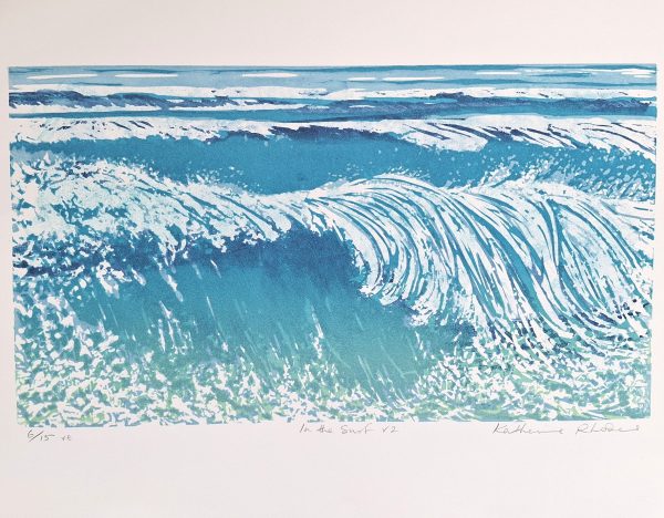 "In the surf V2" Linocut print