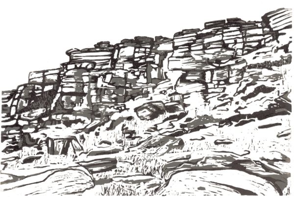 Tower Face - Stanage - Tonal (original linocut print)